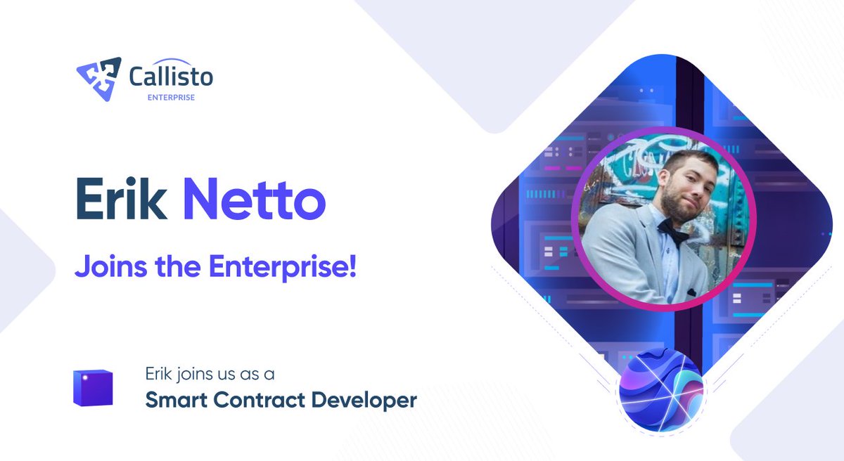 Callisto Enterprise Announcement

We are delighted to welcome Erik Netto to the Callisto Family!

Erik is the creator of <a href="/PowercNFT/">Power-C.AR</a> and join us as a Smart Contract Developer.

Looking forward to announcing more hires very soon.

Coding #CallistoAdoption $CLO