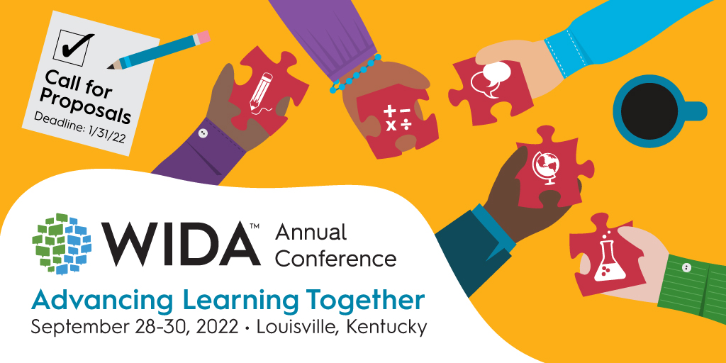 WIDA_UW's tweet photo. The deadline to submit a proposal for the 2022 #WIDA Annual Conference is next week Monday! Submit a proposal for #WIDA22 by January 31, 2022: 
https://t.co/gtpD3JT01m https://t.co/j1XVOkSMm0