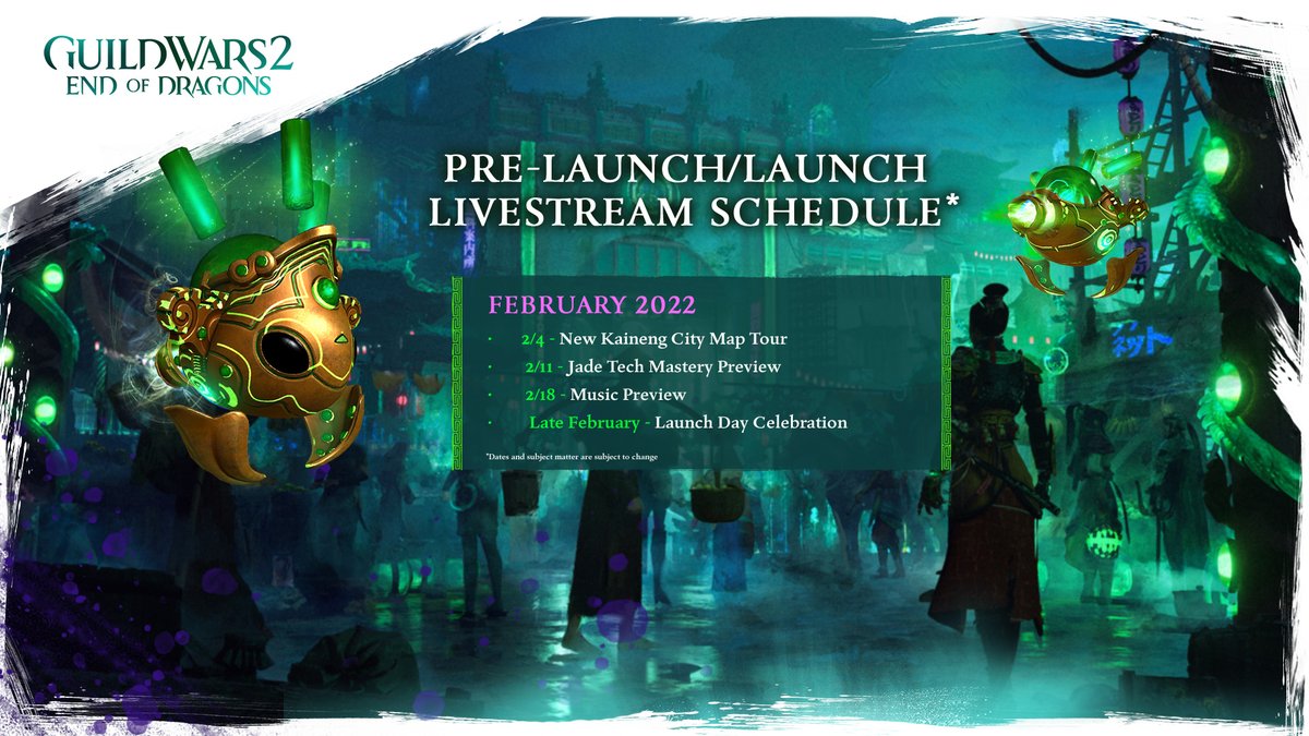 GuildWars2's tweet photo. It’s almost time to set sail for Cantha in #GW2EOD, and February is packed with news and previews on the road to launch. Read more at https://t.co/es1o6ye3ni https://t.co/6JY3NbapNm