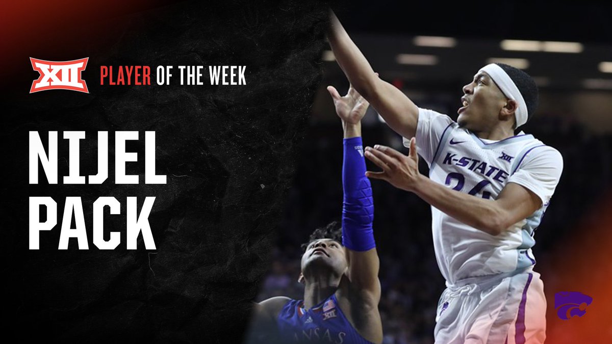 𝐍𝐢𝐣𝐞𝐥 𝐏𝐚𝐜𝐤, <a href="/KStateMBB/">K-State Men's Basketball</a>
#Big12MBB Player of the Week

🏀 Pack averaged 25.5 points on 57.6% shooting in two games. After helping K-State defeat No. 23 Texas with 16 points, he followed that with a career-high 35 points against No. 7 Kansas.

📰 big12.us/3rMVojO