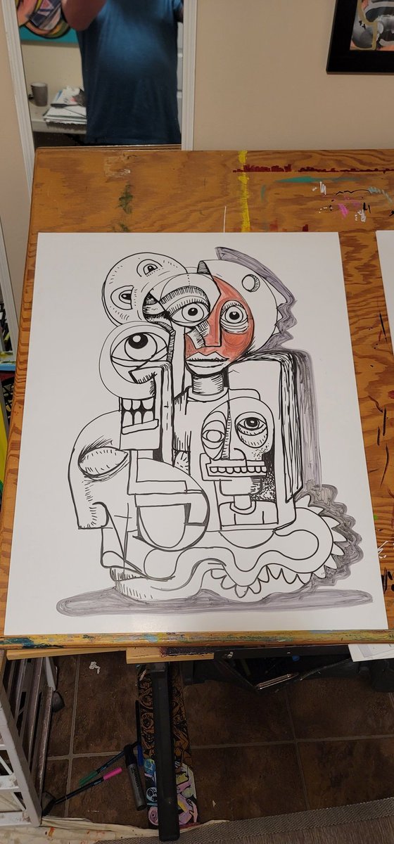 Wolfman0riginal's tweet photo. GM #NFTCommunity
This is a new piece I'm working on "Stuck In the Noise"
It will be a 1/1 minting on @Objkt it will include the original 22" x 28" drawing.
Will be #nftdropping tomorrow. #NFTs
#NFTartist
#nftcollector https://t.co/Zey0NHzoYg