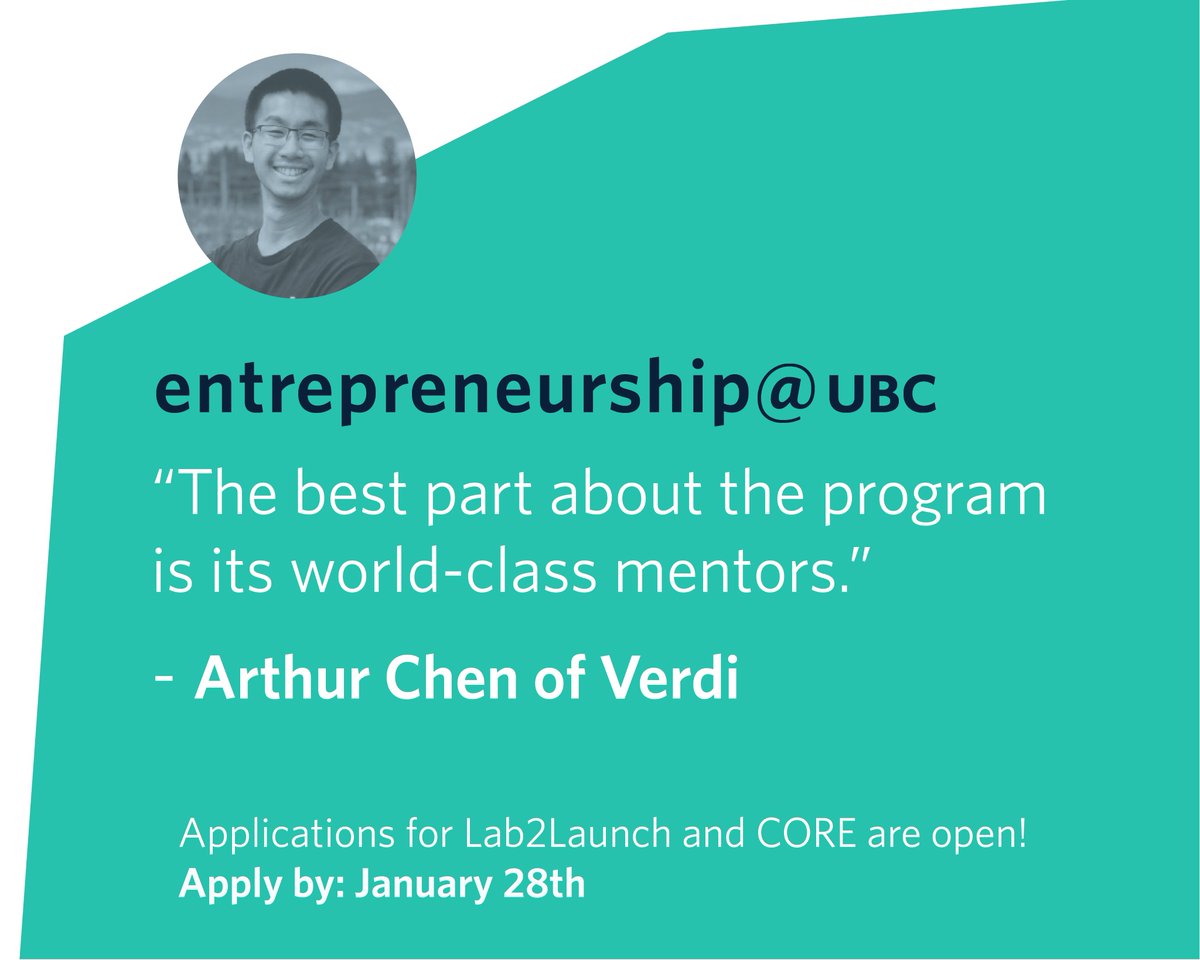 innovationubc's tweet photo. Ready to get your startup idea off the ground? Apply now for Venture Founder #CORE and #Lab2Launch!
Ventures work with our team and mentor network to take their ideas and innovation to the next level.
Learn more & apply today: https://t.co/nfR9uQybsN
#UBCentrepreneur https://t.co/pB4bCEhTjT