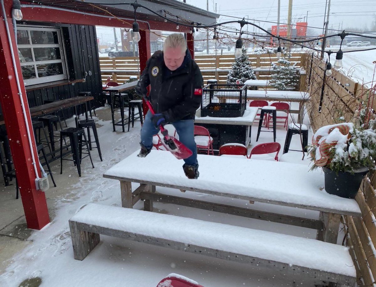 Shout out to tiny-shovel Doug for helping get our patio ready for open today. 14,723 tiny scoops and shes all clear