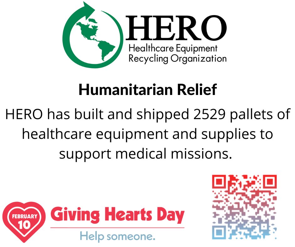HEROFargo's tweet image. Humanitarian - HERO has built and shipped 2529 pallets of healthcare equipment and supplies to support medical missions. Please support HERO during Giving Hearts Day, Feb. 10th. app.givingheartsday.org/#/charity/29
#givingheartsday #helpsomeone