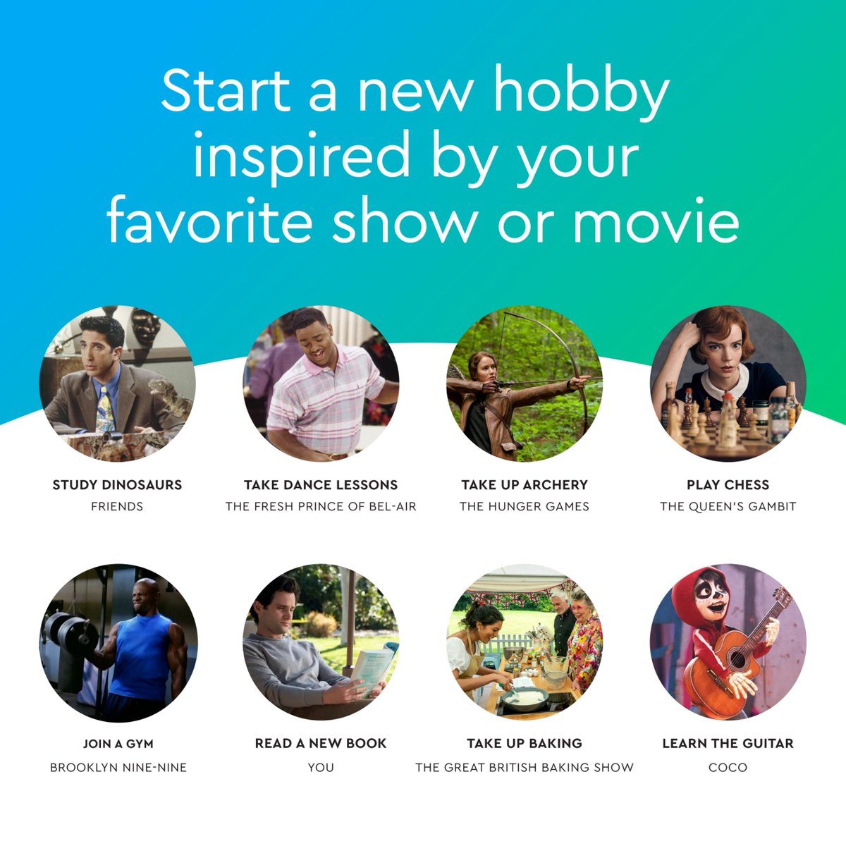 CoxComm's tweet photo. Happy National Hobby Month! Take inspiration from your favorite characters and start off your 2022 with a new hobby! What will you pick? https://t.co/nuepQva5Gf