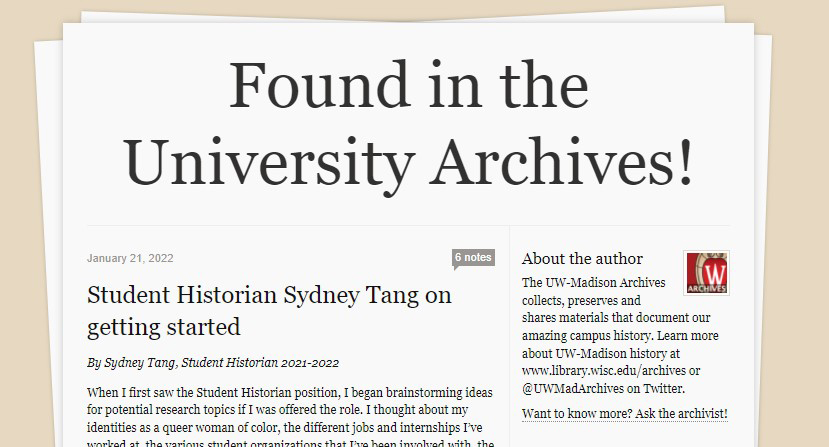 UWMadArchives's tweet photo. Catch up with our Student Historian Sydney Tang over on our Tumblr blog--how they selected their research project and the work they've got ahead of them this semester!
https://t.co/PTE1iar1o8
#studenthistorians #campushistory #uwmadison #uwmadarchives https://t.co/saT1SaO8nk