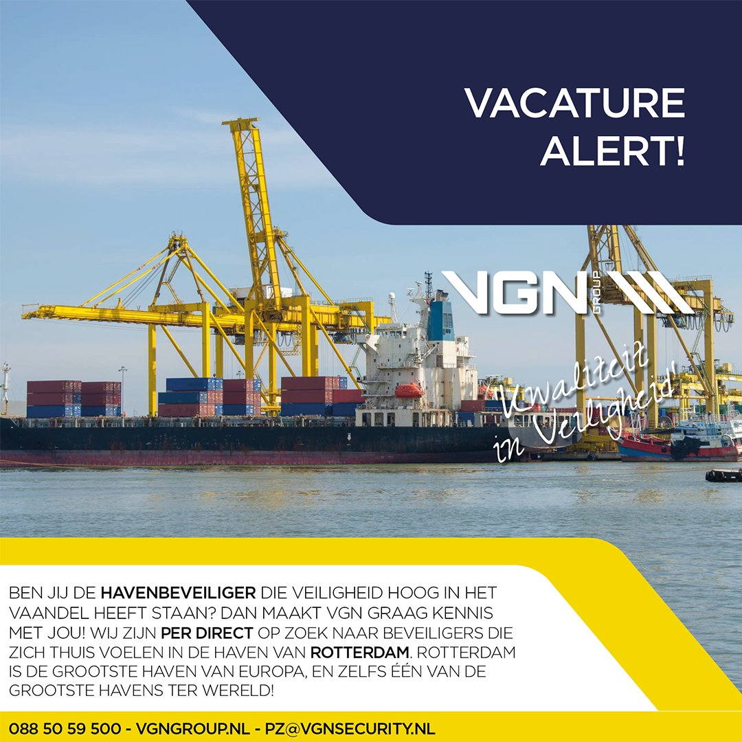 VACATURE ALERT!

Wij zijn per direct op zoek naar gemotiveerde beveiligers die zich thuis voelen in de haven van Rotterdam!

Solliciteer vandaag nog! Bel naar 088-5059500 of mail ons pz@vgnsecurity.nl

#kwaliteitinveiligheid #vgn #veiligheidskundige #vgnsupport #havenbeveiliging