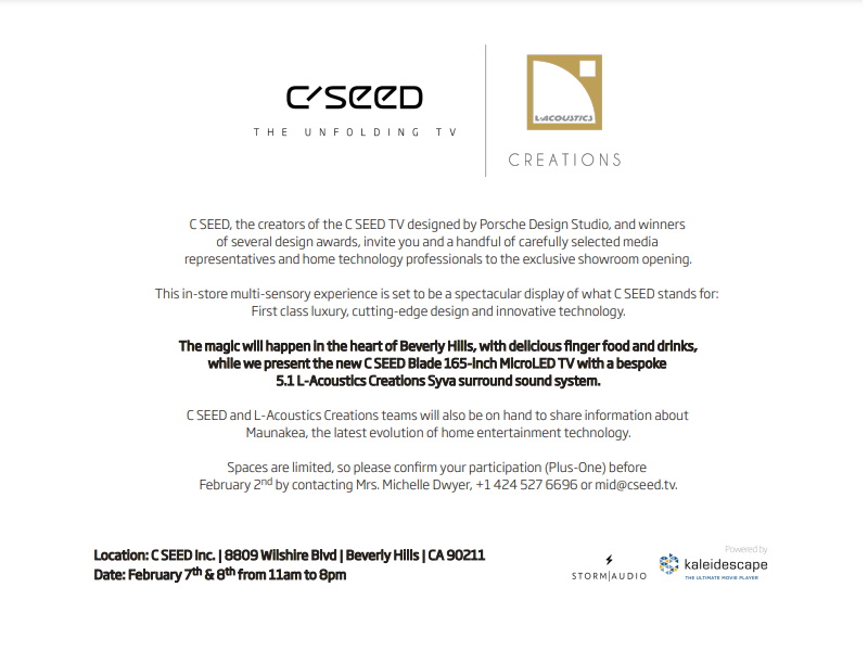 C Seed is opening their luxurious showroom in Beverly Hills. Joint them for the grand opening on February 7/8, 2022. More: cseed.tv/en.html