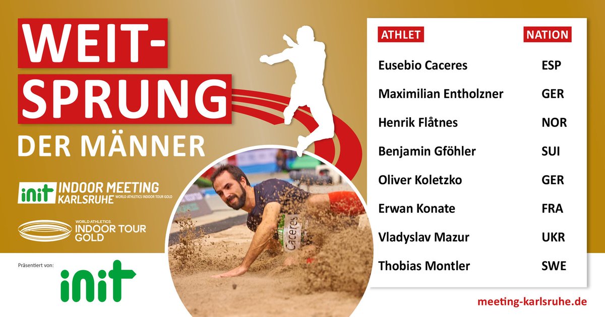 🇪🇸 En el World Indoor Tour Karlsruhe 🇩🇪 (Viernes, 28)

3.000: Mohammed Katir y Adel Mechaal

800: Adrián Ben y Álvaro de Arriba

1500: Marta Pérez y Esther Guerrero

60m vallas: Asier Martínez, Enrique Llopis y Teresa Errandonea

Longitud: Eusebio Cáceres

Triple: Pablo Torrijos
