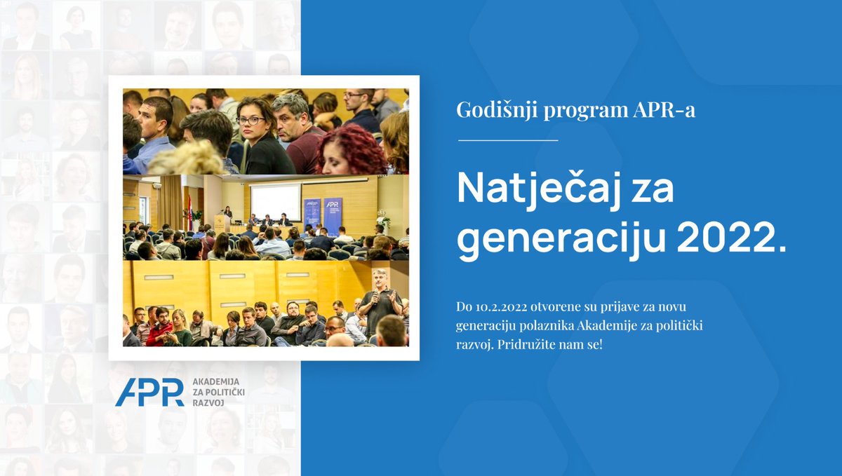 📣Otvorili smo poziv za novu generaciju Akademije za politički razvoj! Rok za prijave otvoren je do 10.2., a više informacija o natječaju dostupno je na poveznici 👉bit.ly/APR_2022
