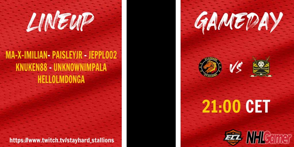 🏒 | GAMEDAY!

⏰️21:00🇸🇪 
🆚️ Russian Lightning 
📺twitch.tv/stayhard_stall…