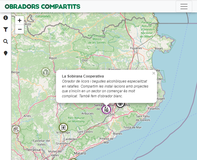 TresCadires's tweet photo. 📣 Tenim un nou #obradorcompartit al mapa!
@lasobiranacoop afegeix el seu obrador de licors i begudes alcohòliques 🥃 especialitzat en ratafies de 📍 Santa Coloma de Farners al recurs central 🔗https://t.co/cIokE5CHB3 https://t.co/F6JSpQXkaI