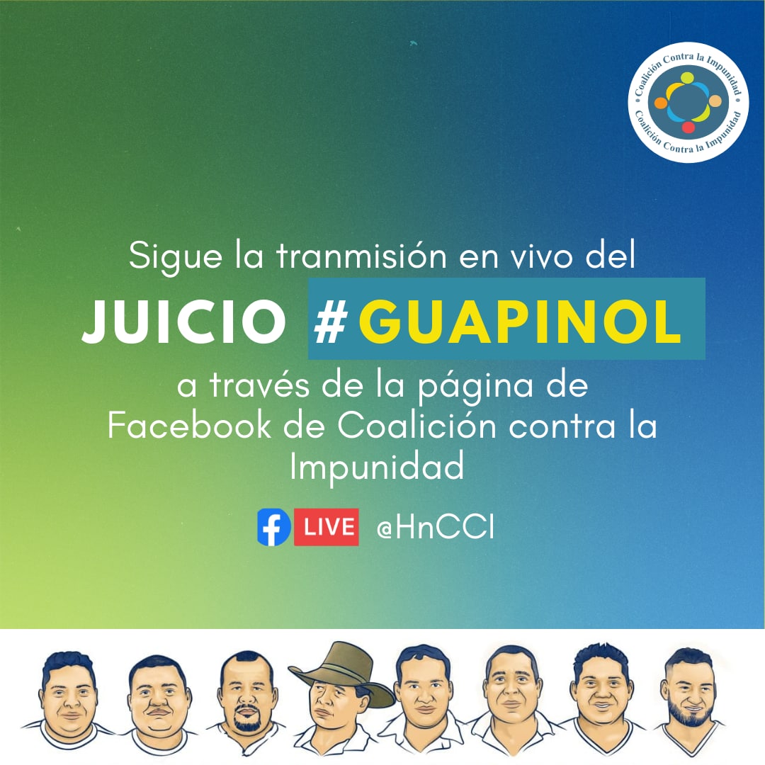 La delegación solidaria de <a href="/CoalicionLa/">Coalición Contra la Impunidad</a> con #Guapinol está acuerpando a los defensores en juicio, sigue la transmisión en vivo, minuto a minuto a través de nuestra página de Facebook: facebook.com/HnCCI