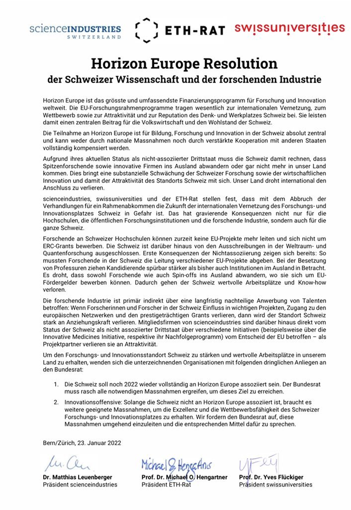AndreasAtETH's tweet photo. Today the @ETH_Rat, the governing board of @ETH_en, @EPFL_en, and the @psich_en, together with @CH_universities and @swiss_science have published this resolution on the importance of the #HorizonEurope program for research and education in #Switzerland. 

https://t.co/jOuHjIJJ7h https://t.co/QjjTt7DdyH