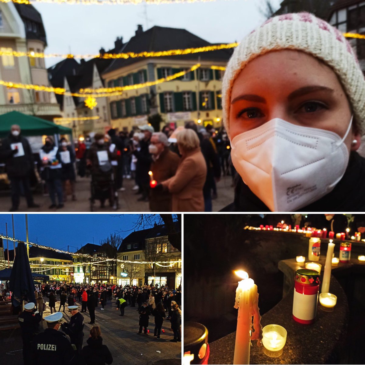 TinaPannes's tweet photo. Ratingen denkt gerade. Für das Impfen als Solidarität, in Gedenken an die Opfer der Pandemie, mit Dank an alle, die Besonderes leisten, + als Mauer gegen rechts Wandernde. Ein schönes Zeichen in meiner Heimatstadt. Danke der Ratinger Bluna Connection für die Organisation! https://t.co/7ym45Pp5rs