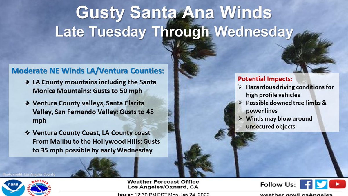 More high winds are expected throughout parts of SoCal tonight and tomorrow. Plan and prepare your home or business for high winds.
🛑 If you see a downed power line, do not touch it and call 911 immediately.
⚠️ For more safety tips, visit https://t.co/MfwHbEXug0.