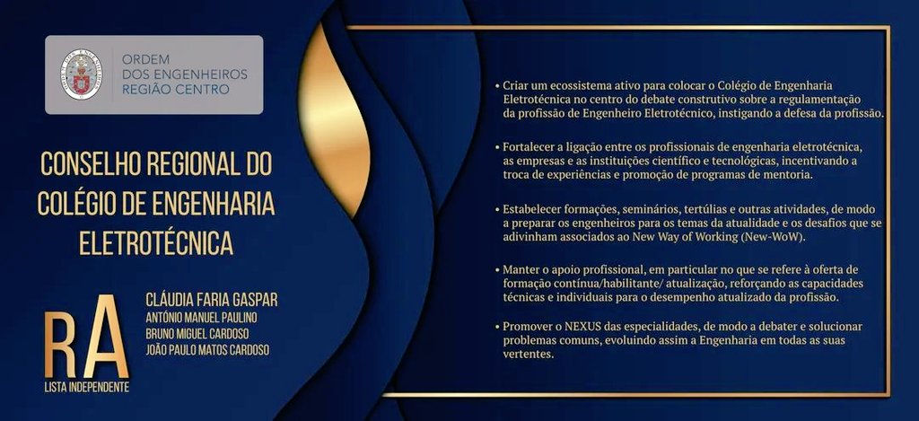 De 2 a 12 de fevereiro vota Lista RA!

Uma lista independente formada para ser uma solução para todas as Engenheiras e todos os Engenheiros!
Contamos "comtodos", porque todos juntos fazemos mais energia!

#engenhariapromotoradamudanca 
#oerc2022 
#OERC
#ordemdosengenheiros