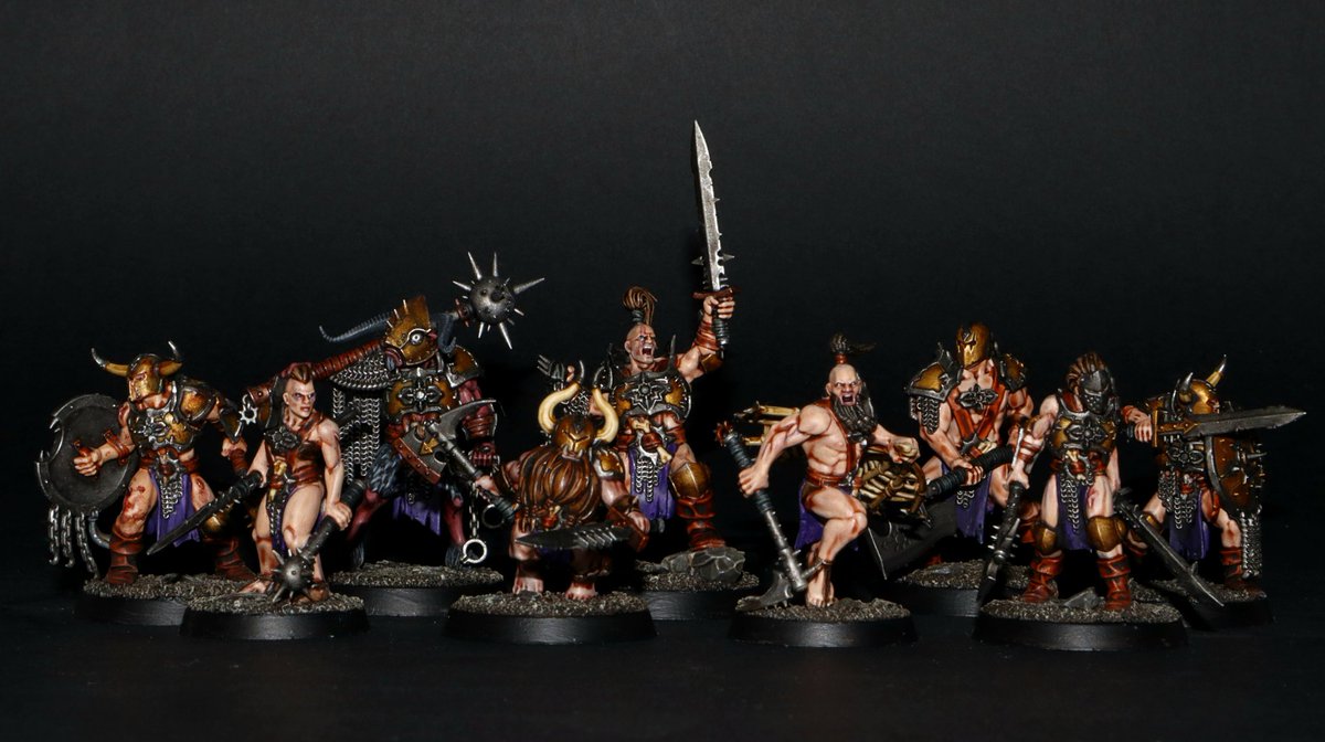 GoatingFaint's tweet photo. Spire Tyrants, done enough. Honestly still haven't done highlights or layers on half of them but wanted them ready for play. Baserims painted = battle ready.
#PaintingWarhammer #Warcry https://t.co/m0x4wxCMUv
