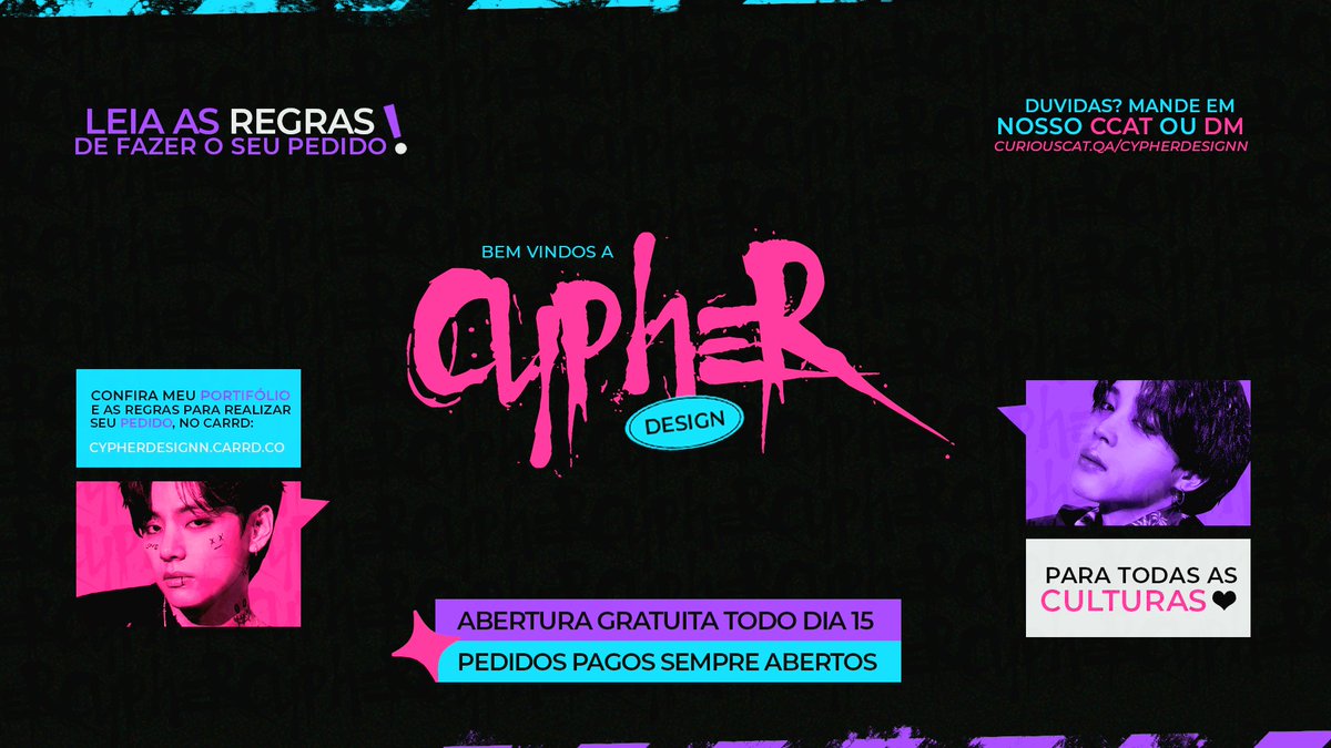 lunastudiio's tweet image. ✦ Bem vindos a Cypher Design !!

 › portfólio: behance.net/lunadsg
 › carrd: cypherdesignn.carrd.co
 › dúvidas?: curiouscat.qa/cypherdesignn
 › cronograma: docs.google.com/spreadsheets/d…
