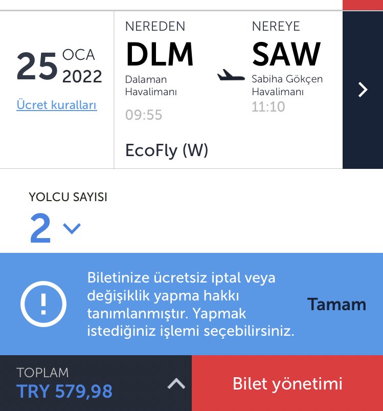 SakaryaElif's tweet photo. @TK_HelpDesk @TK_TR Merhaba biletimize iptal ve değişiklik hakkı tanındığı söyleniyor ancak değiştirmeye çalıştığımızda bu uyarıyı alıyoruz yardımcı olur musunuz? @TurkishAirlines @TK_TR @TK_HelpDesk https://t.co/if0PPaDB0V