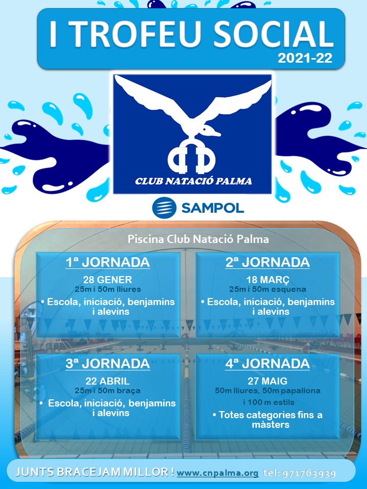 cnpalma's tweet photo. 🔊Aquest divendres 1️⃣a Jornada del I Trofeu Social CNPALMA a les 20.00h al Club. Junts bracejam millor! 💙💙 #somcnpalma #somEquip #natacio https://t.co/NTQaUQuf3T