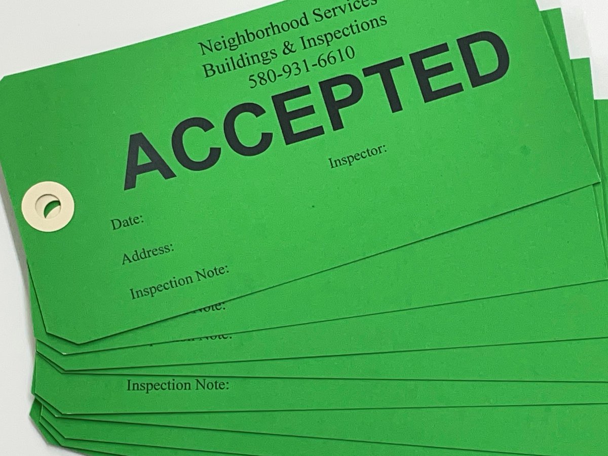 Custom Printed Inspection tags. We printed these right in our office. Even if you think your need is a bit unusual, ask us about it and we can handle it for you. See our other pages on Facebook, Instagram, Twitter, Google, and LinkedIn for some more ideas.
#DurantPrinting...