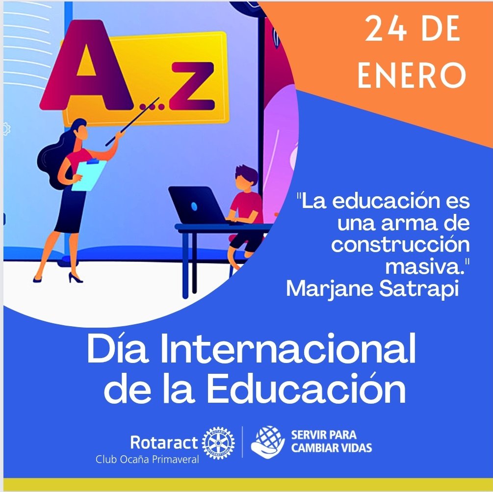 OcanaRotaract's tweet photo. Hoy 24 de Enero Queremos destacar la labor que realizan los educadores y la importancia de apostar por el cambio, la construcción de paz y el desarrollo en nuestros territorios. Propiciemos espacios de aprendizaje en nuestra vida cotidiana para transformar nuestro país. https://t.co/zoK6XSkUSh