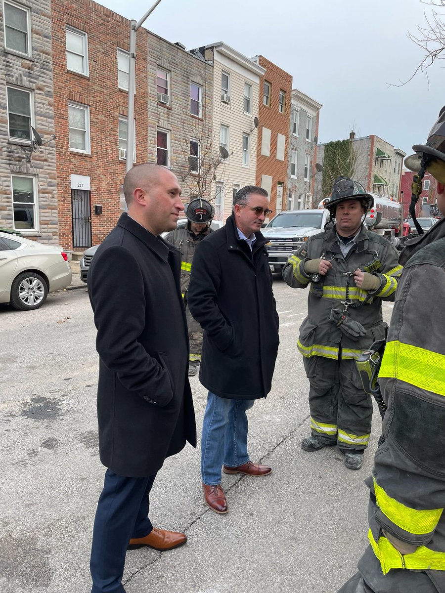 IAFFPresident's tweet photo. On the ground with 4th District VP @akpantelis in Baltimore to support the members and families of @officers964 and @BCFDL734 on this tragic day. Our hearts break with you and this community. https://t.co/jbXCv5FExc