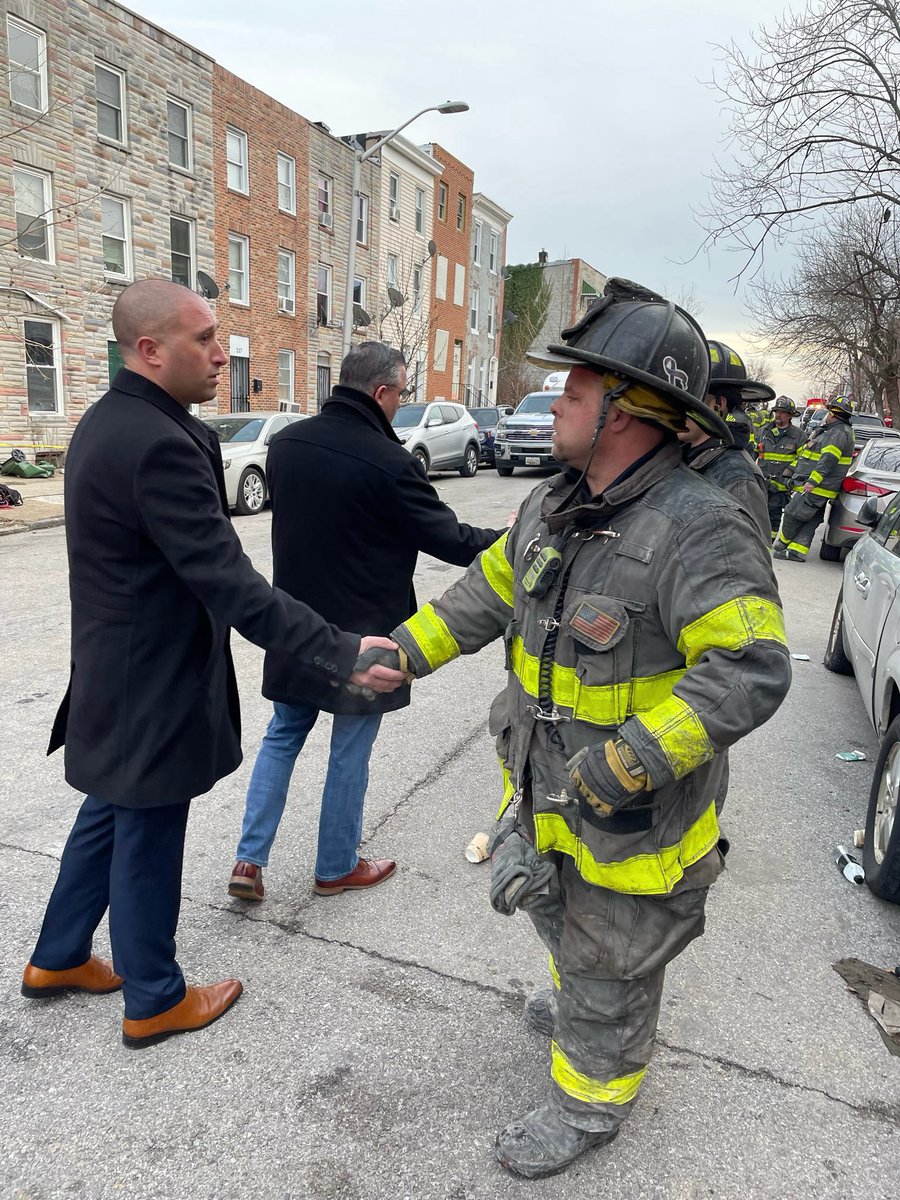 IAFFPresident's tweet photo. On the ground with 4th District VP @akpantelis in Baltimore to support the members and families of @officers964 and @BCFDL734 on this tragic day. Our hearts break with you and this community. https://t.co/jbXCv5FExc