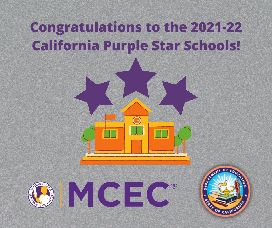 MCEC® | Military Child Education Coalition® on Twitter: "Congratulations to #California's 2022 #PurpleStar Schools! "These schools are crucial in supporting our #military-connected students and ensuring that they maintain their academic, #college and