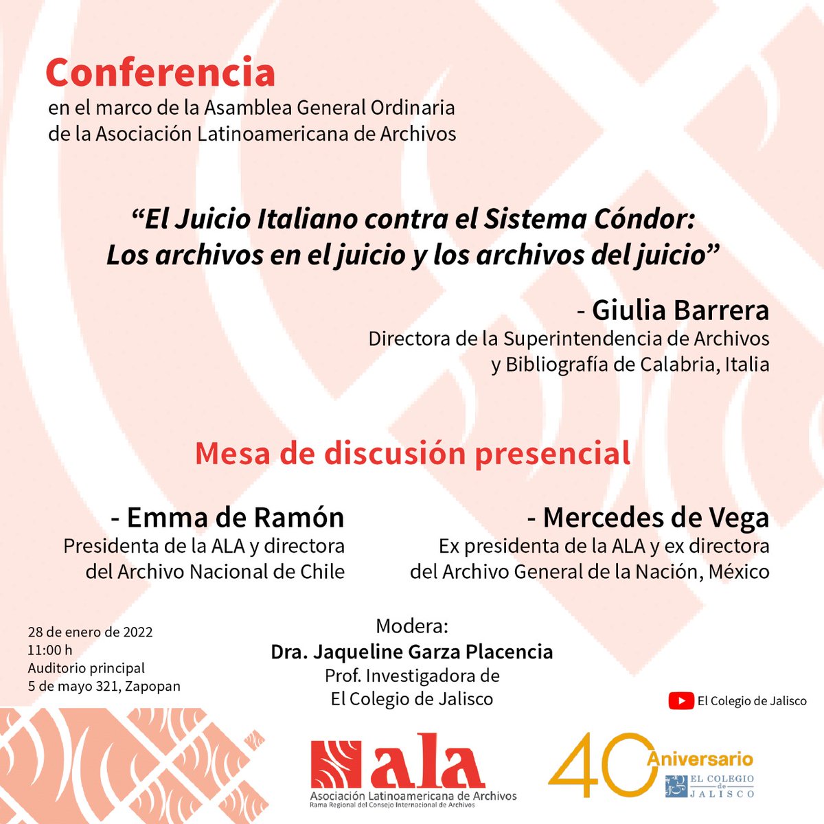En 2019, el Tribunal de Apelación de Roma condenó a 24 ciudadanos latinoamericanos a cadena perpetua por la desaparición y el asesinato de varios ciudadanos italianos, Giulia Barrera explicará el papel de los documentos de archivo en el juicio italiano del sistema Cóndor.
