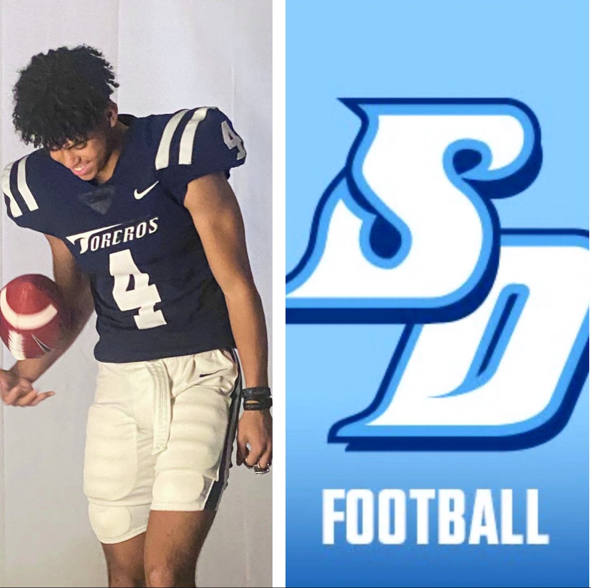 Blessed to announce my commitment to <a href="/USDFootball/">San Diego Football</a> to further my education and an opportunity to play D1 football! Thank you to the coaching staff for giving me this opportunity and I am excited to get to work! <a href="/Coach_BenBarton/">Ben Barton</a> <a href="/CoachBobbyJay/">Bobby Jay</a> <a href="/paytheprice619/">Vernell Price Jr</a>