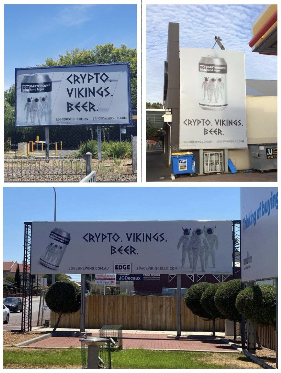 Huge thank you to #BillboardsAustralia for putting these up! Right in time for the first ever crypto beer to be released into the wild!

T. MINUS 7 DAYS REMAINING
🚀
#Crypto
#Beer
#Colaboration 
#EdgeBrewingProject 
$SVT
@SpaceVikingsLLC
#Vikings 
#DeFi 
#Australia 
#LandLager
