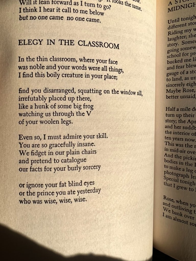 “Even so, I must admire your skill.
You are so gracefully insane.”
-Anne Sexton, #Elegy in the Classroom &lt; #poetry &gt;