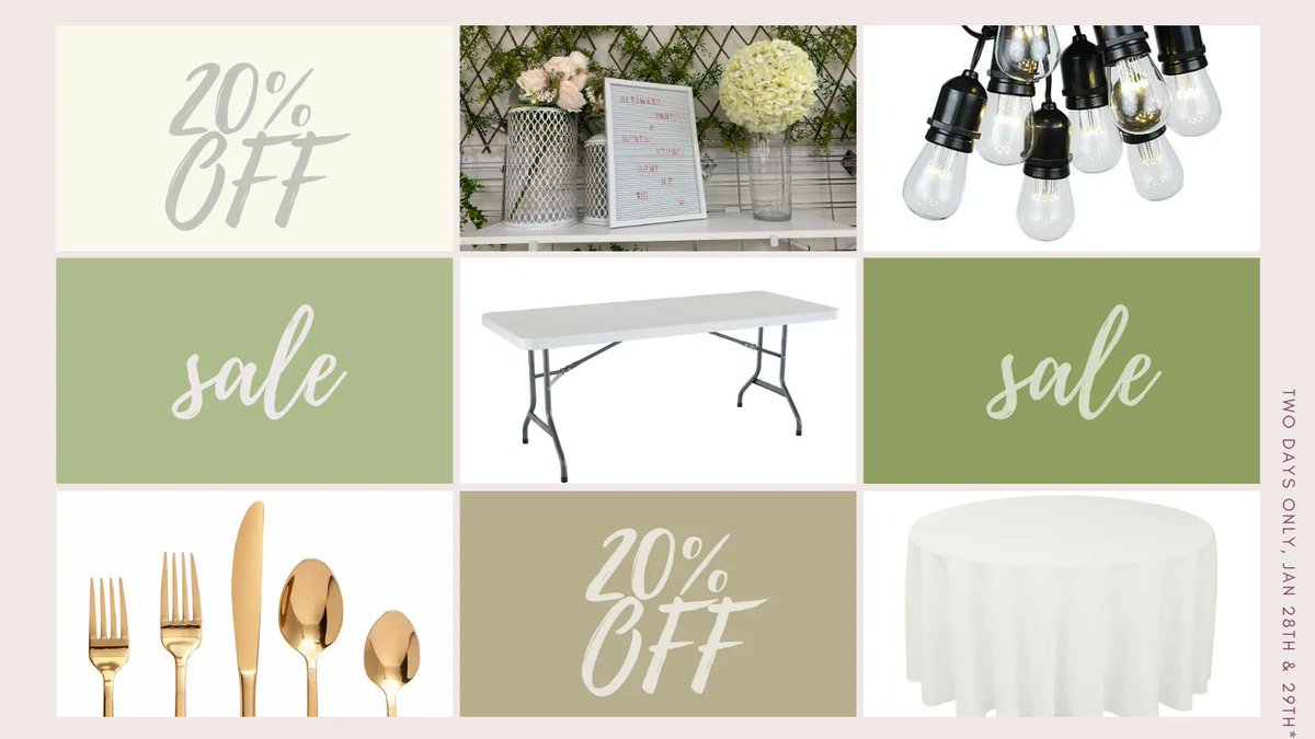 This Friday, 20% OFF All Rentals!* 🎉Know someone getting married? 💎 Recently engaged?! This is the time to book, 2022 is predicted to be the busiest wedding season in YEARS! Browse our rentals here: buff.ly/3lN12xy
*see an associate for more info.