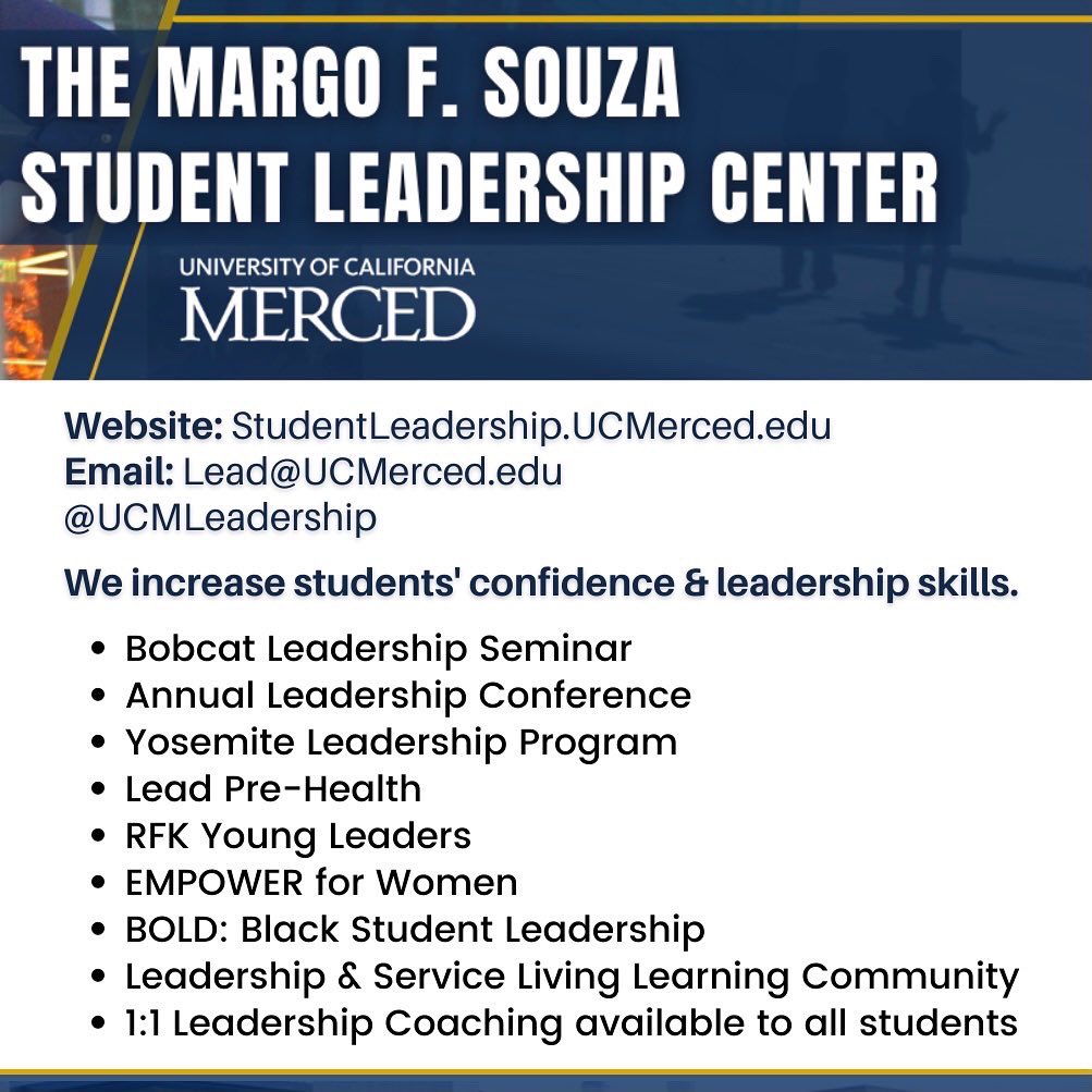 ✨Allow us to reintroduce ourselves! ✨ The Margo F. Souza Student Leadership Center aims to develop students' leadership skills, knowledge, capacity, &amp; self-efficacy while empowering students to thrive as life-long learners and leaders in the 21st century. ✨ <a href="/ucmerced/">UC Merced</a> #ucmerced
