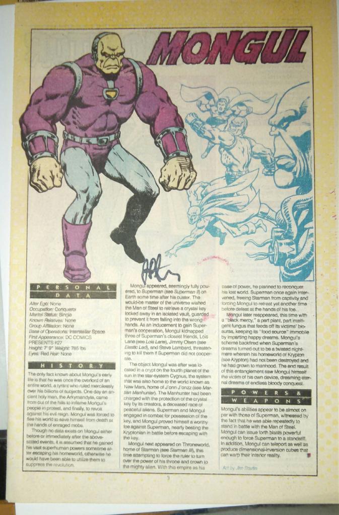 dranj70's tweet photo. Reading the Warworld saga by @PhillipKJohnson
reminds me I have the Who's Who Mongul page signed by Jim Starlin
@kellycreative @onceuponageek
#WhosWho #FWPodcast https://t.co/iT9cY9pKcw
