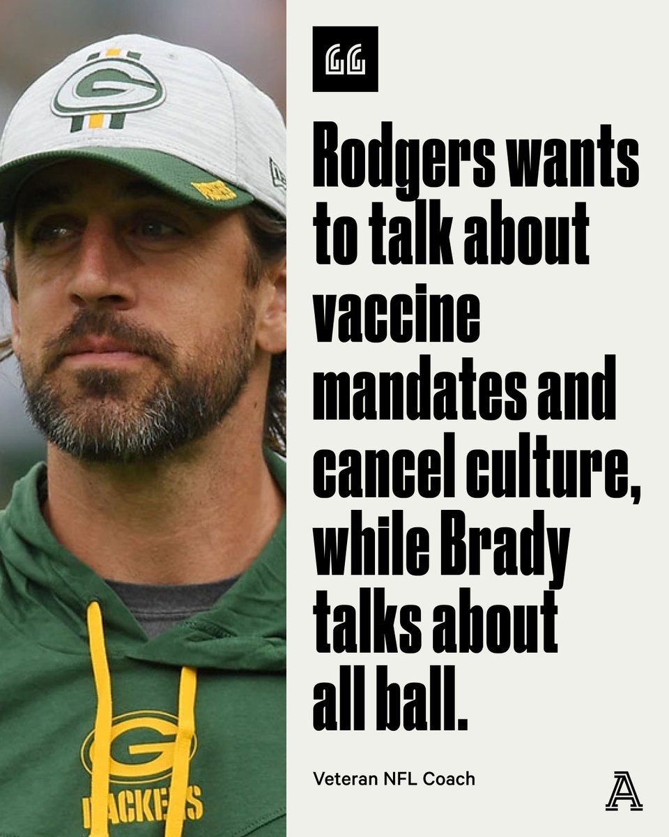 TheAthleticNFL's tweet photo. An anonymous veteran NFL coach says Aaron Rodgers isn't focused enough to win multiple championships.

His attention is elsewhere.

https://t.co/WfFCkTS2wp https://t.co/hpw6lYQCeR