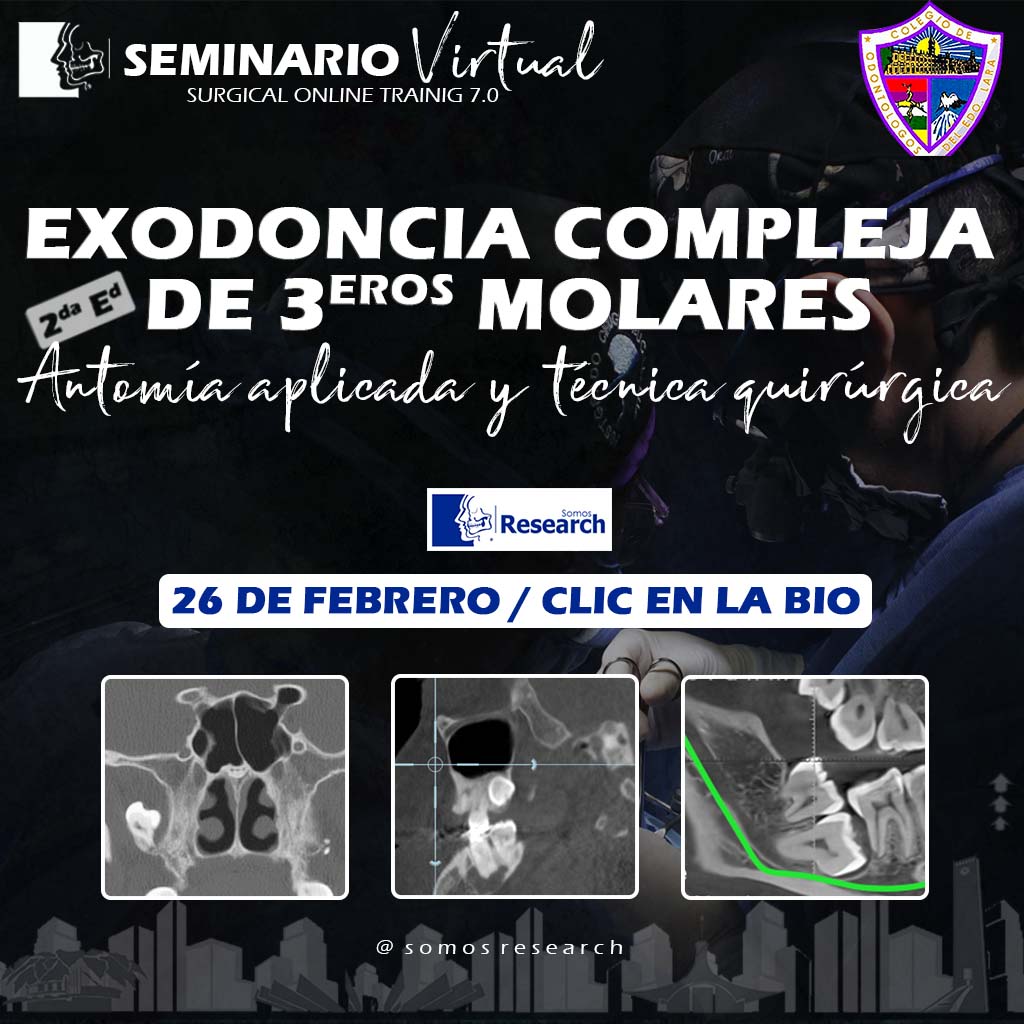 😃 Empezamos el año con nuestro seminario virtual:

📚 Exodoncia Compleja de 3eros Molares. Anatomía aplicada y técnica quirúrgica.

👥 Dirigido a estudiantes del último año, odontólogos generales y diplomantes.

🙋🏻¿Quieres participar? bit.ly/30YZYhp