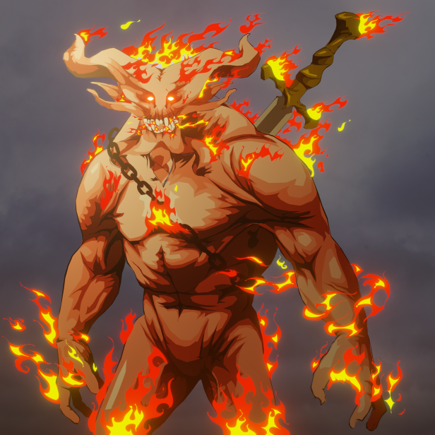 EndofDays_NFT's tweet photo. Ragnarök would not be complete with the fire demon himself! Surtr is destined to lead his fire giants into battle! #P2E #NFTs #NFTGame https://t.co/pq2vShKXOc