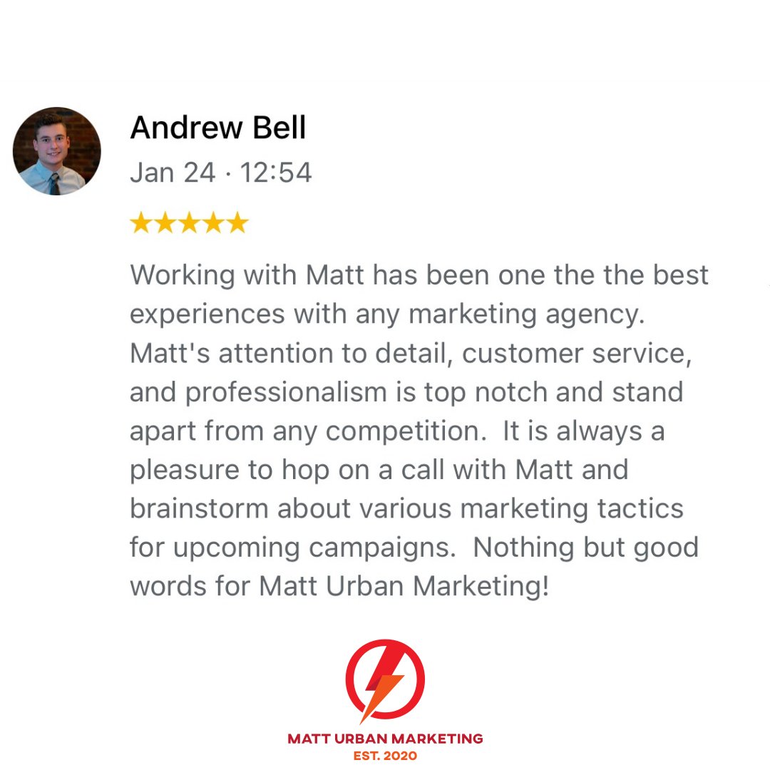 MattUrbanMktg's tweet photo. When our clients give 100%, I give
them 110% back.

Thanks for the kind note, Andrew! If you could see me,
I'm blushing 🥰

#letsgrownow https://t.co/nDO74xqL7g