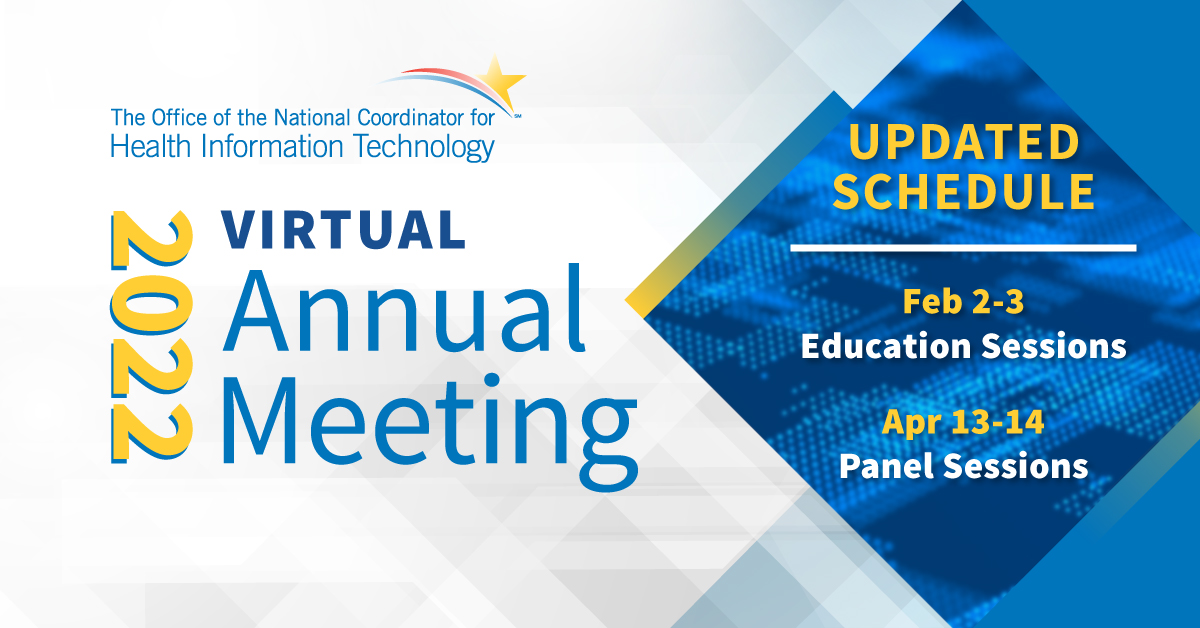 ONC_HealthIT's tweet photo. VIEW AGENDA AND REGISTER for next week's all-virtual #ONC2022 Annual Meeting Education Sessions! https://t.co/dUM0DNi7sZ #HealthIT https://t.co/0PCdZbZ9w6