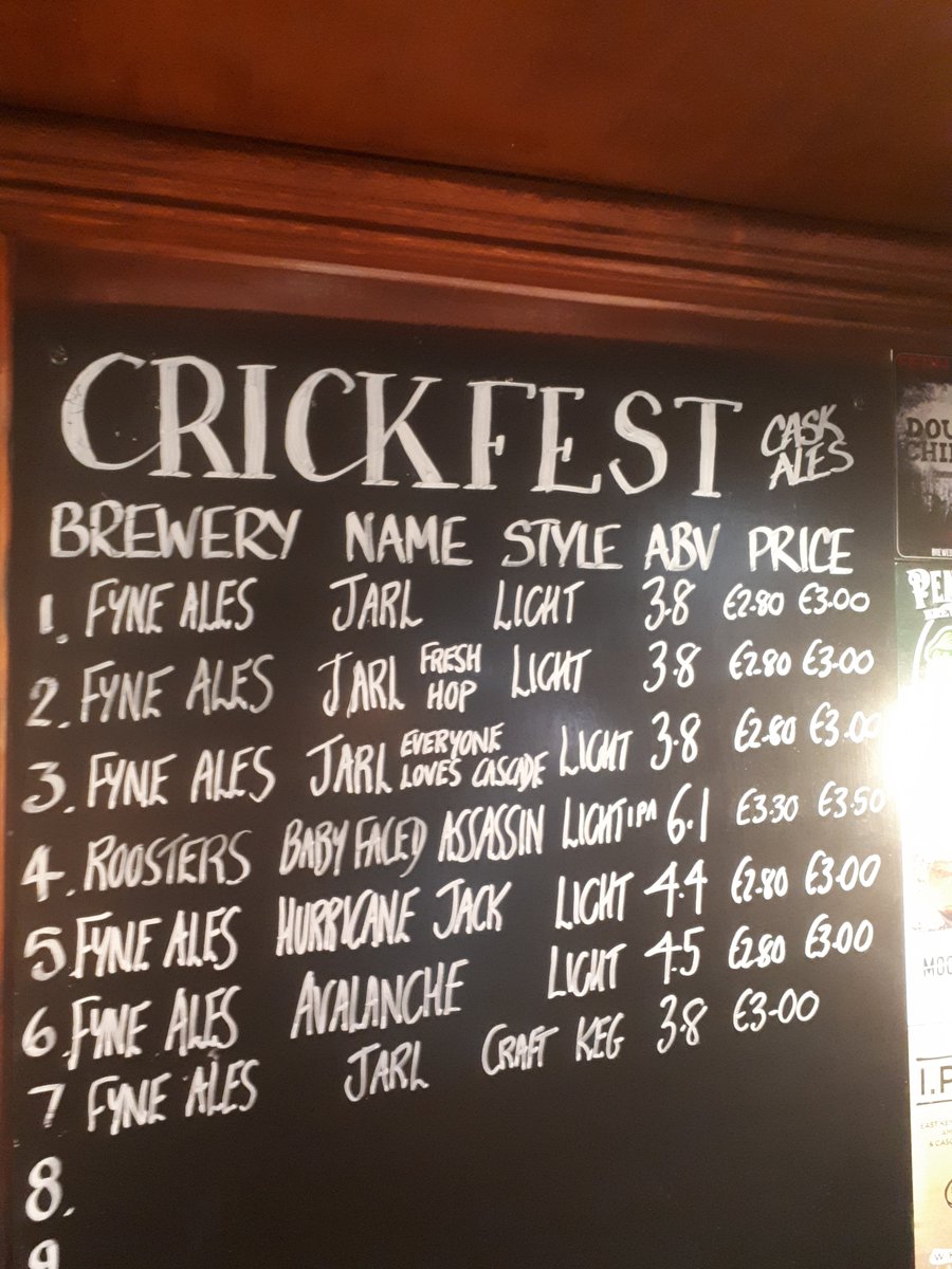 This week's crickfest fyne ales taking over the taps.  With baby faced assassin ipa, should be interesting to try the 3 different versions of jarl celebrating the anniversary of this outstanding flagship beer . Cheers 🍻