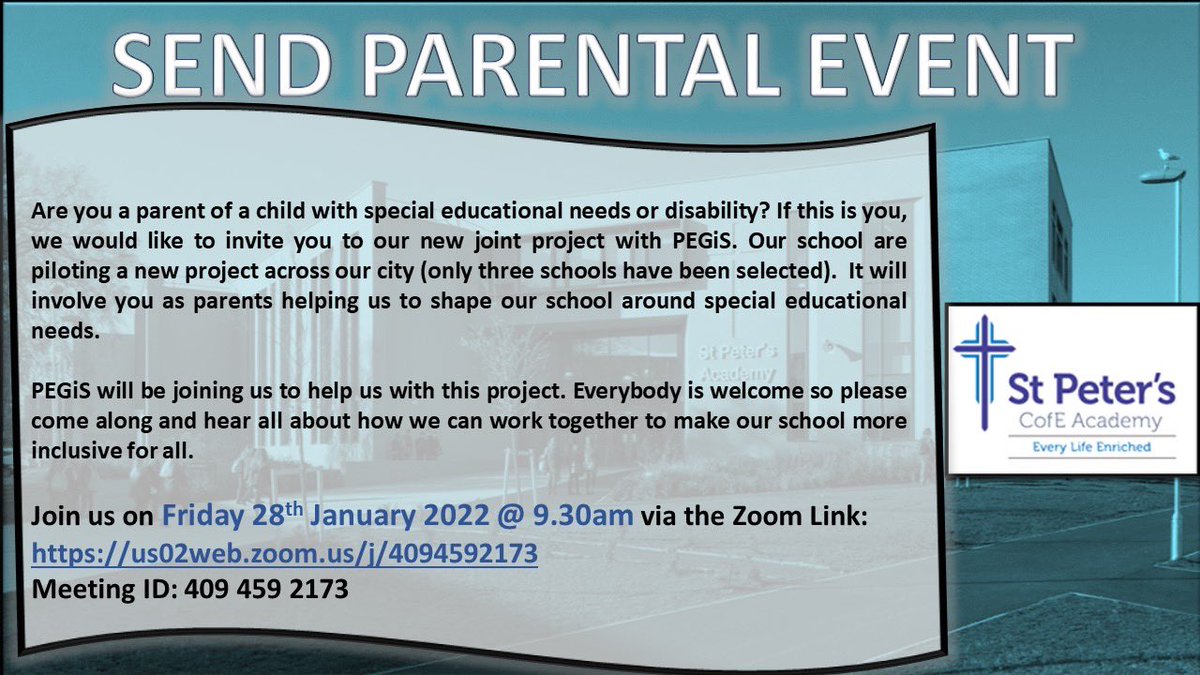 Join us on Friday 28th January 2022 @ 9.30am via the Zoom Link: us02web.zoom.us/j/4094592173 
Meeting ID: 409 459 2173