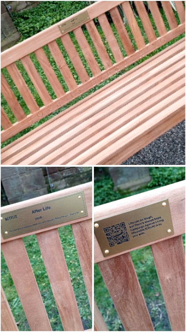 Took a little trip with @GraemeBrownlfc to @stanleypark_liv today to find the #afterlifebench Love what it symbolises #HopeIsEverything Thank you @rickygervais @NetflixUK @theCALMzone for gifting this to our city ❤ 💙