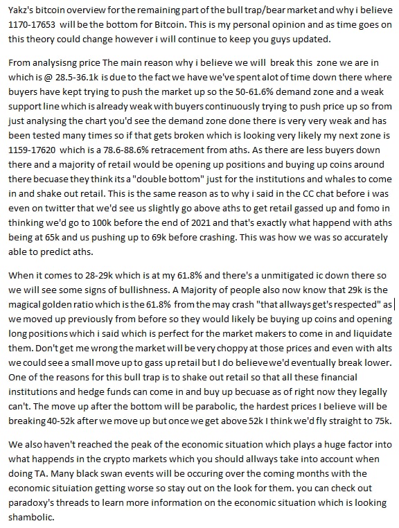 yakzTA's tweet photo. Yakz's #bitcoin overview for the remaining part of the bull trap/bear market and why i believe 1170-17653 will be the bottom for Bitcoin. This is my personal opinion and as time goes on this theory could change however i will continue to keep you guys updated #CryptoCaptains https://t.co/iKQ2NMAuqH