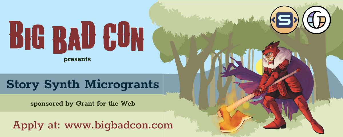 randylubin's tweet photo. I am thrilled to announce a $30,000 microgrant program for designers to make games on @StorySynth!

The grant program is run by @bigbadcon and funded by @GrantForTheWeb 

Details below 👇 https://t.co/uwdzYu9moX