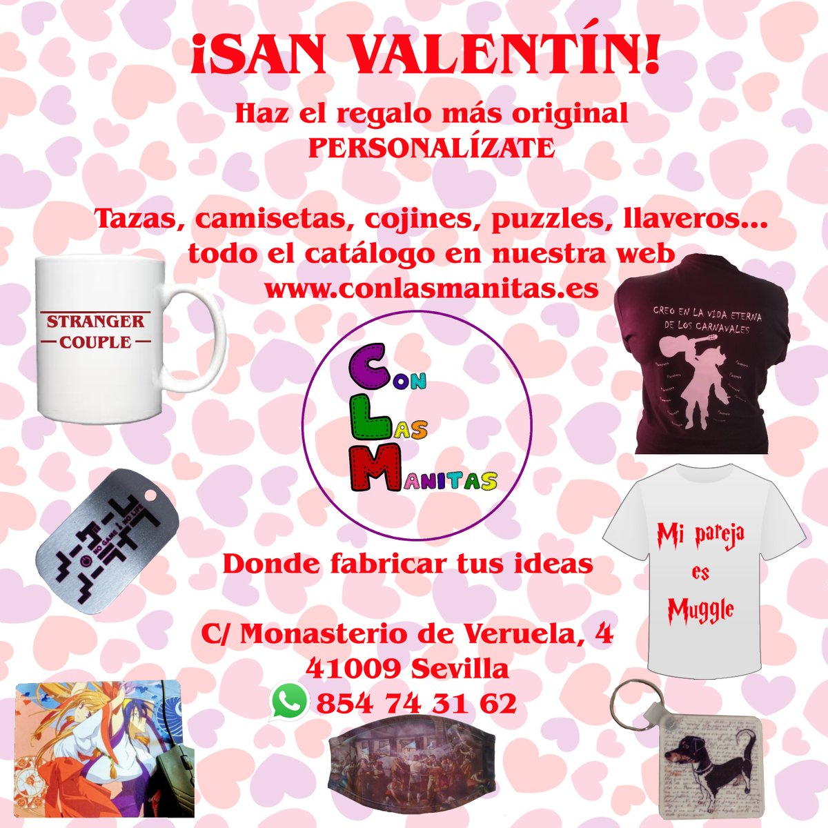 CLManitas's tweet photo. ¿Quiéres el regalo más original y esta vez ser tú quien sorprenda a tu media naranja? 

Ven nosotras te ayudaremos a fabricar esa idea que le enamorará!

#sevilla #diy #conlasmanitas #personalizado #sanvalentín https://t.co/ABlmLHDzTr
