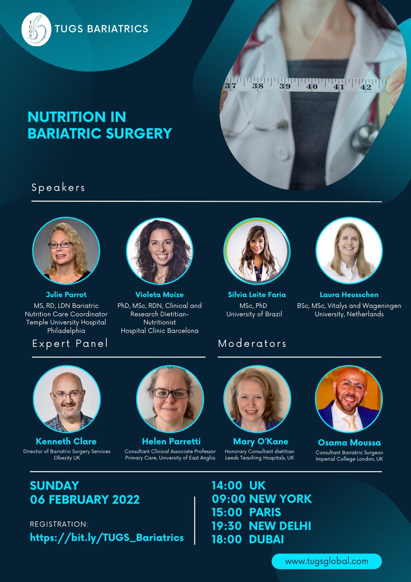 MoAbouelazayem's tweet photo. Nutrition in Bariatric Surgery is the next topic of TUGS Bariatric on Sunday, Feb. 6th. A group of expert speakers and panel members, moderated by @Mpmok &amp; @MrOMoussa Register here: https://t.co/TalTUCNNg4 @T4UGIS https://t.co/Rp7umo9ttq