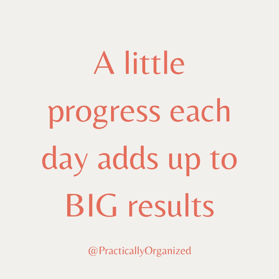 Consistent small steps can help you go a long way. Give yourself a little grace as you move through your day.
Try tidying/purging/organizing a little bit each day this week and check out the results!